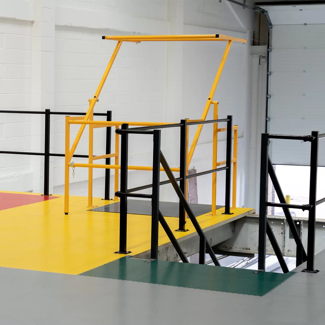 A mezzanine with Ecotile's industrial flooring laid